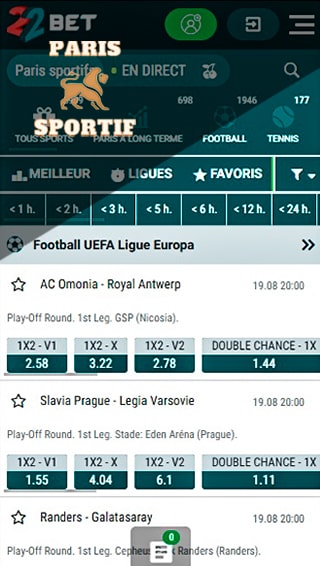 paris sportifs application 22bet