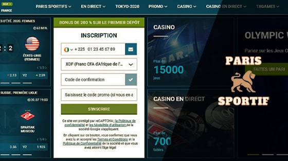 fragment de la page du site 1xbet avec le formulaire d'inscription