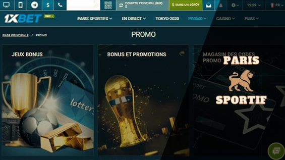 page bonus sur le site 1xbet