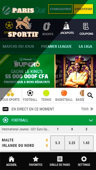 page d'accueil de premier bet dans l'application mobile