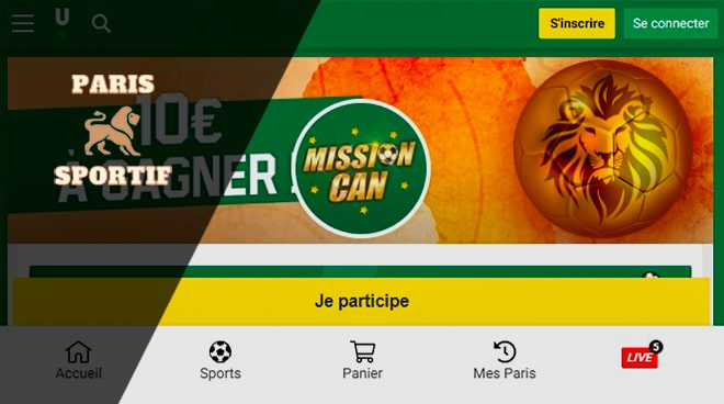 page bonus dans l'application unibet