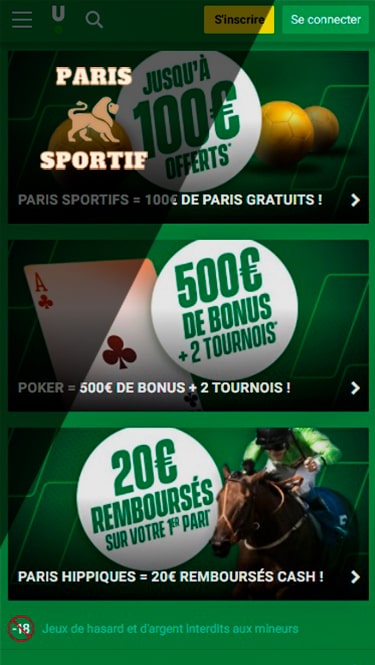 page d'accueil de l'application unibet